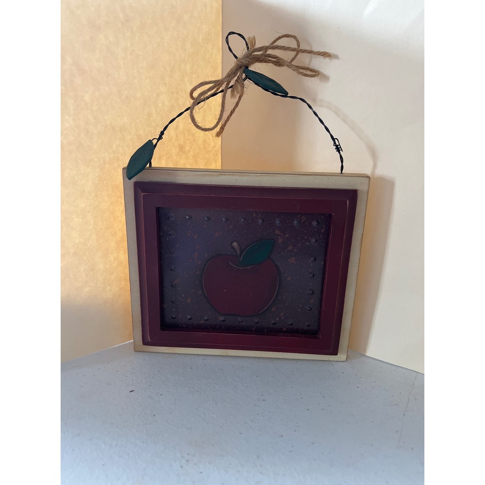 Rustic Primitive Apple Wall Decor Punched Tin Metal Wood Farmhouse Art 6x6